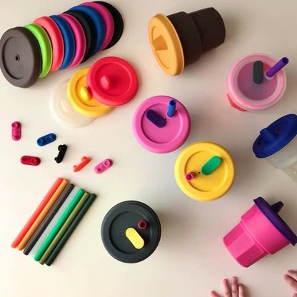 Children Silicone Straw Cups Drop And High Temperature Resistant Water Cups