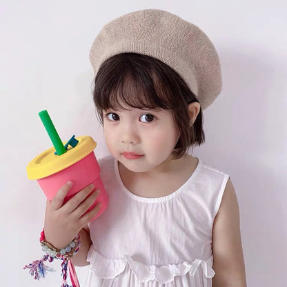 Children Silicone Straw Cups Drop And High Temperature Resistant Water Cups