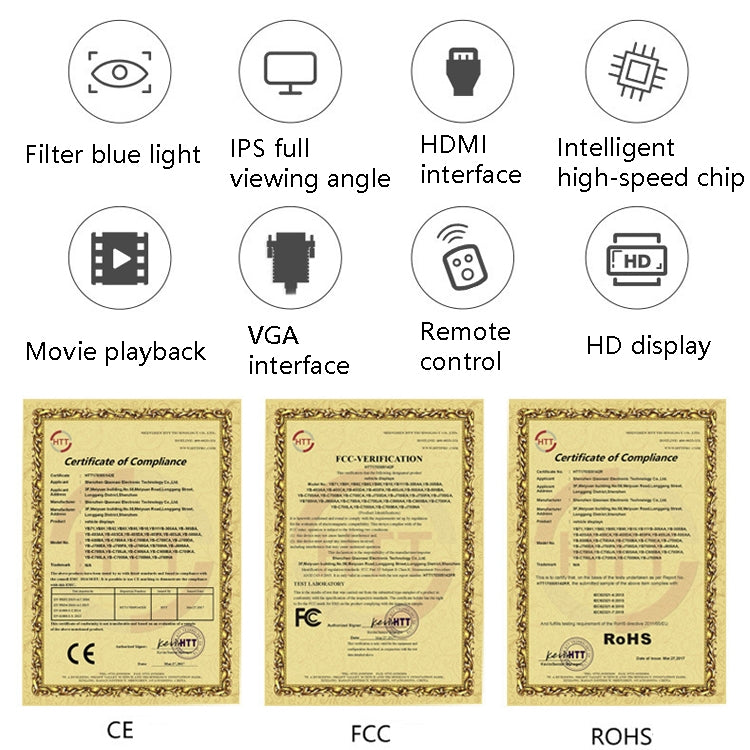 YB-700A-1 7 Inch 12/24V HD Car Monitor Display HDMI VGA AV Interface Home Computer Video Player Resolution:, 1024 x 600