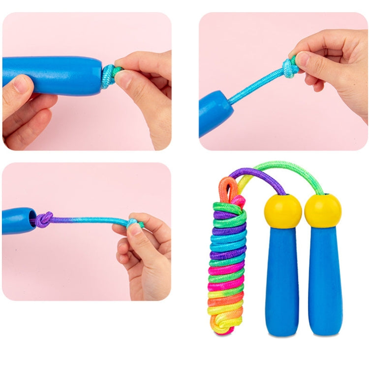 2 PCS 2.4m Enfant Bois Coloré Sauter Corde Sports de Plein Air Étudiants Examen Réglable Sauter Corde, Bleu Marine, Rose, Corde PVC Bleue, Corde PVC Rose