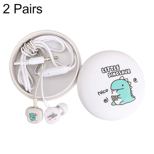 2 Pairs Cartoon Pattern Heavy Bass In-Ear Headphones Universal Wired Headphones with Microphone, White, Pink, Black, Light Blue