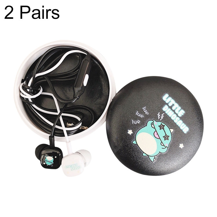 2 Pairs Cartoon Pattern Heavy Bass In-Ear Headphones Universal Wired Headphones with Microphone, White, Pink, Black, Light Blue