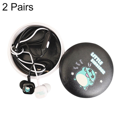 2 Pairs Cartoon Pattern Heavy Bass In-Ear Headphones Universal Wired Headphones with Microphone, White, Pink, Black, Light Blue