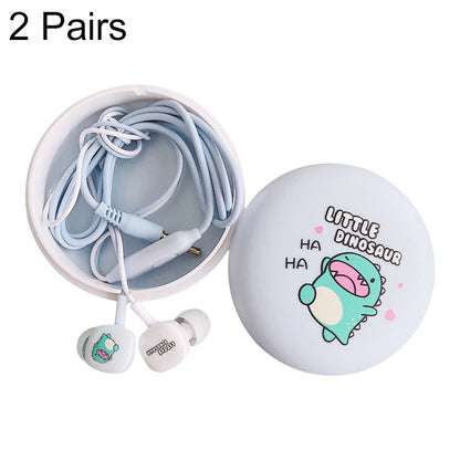 2 Pairs Cartoon Pattern Heavy Bass In-Ear Headphones Universal Wired Headphones with Microphone, White, Pink, Black, Light Blue
