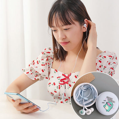 2 Pairs Cartoon Pattern Heavy Bass In-Ear Headphones Universal Wired Headphones with Microphone, White, Pink, Black, Light Blue