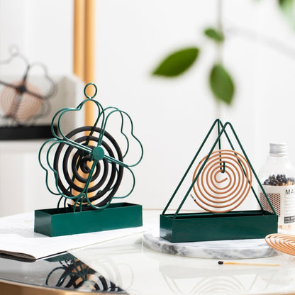 Support de spirale anti-moustique en fer forgé simple à suspendre, Plateau anti-moustique portable ignifuge, Ornements de brûleur d'encens, Trèfle à quatre feuilles (Vert encre), Trèfle à quatre feuilles (Noir), Triangle (Vert encre), Triangle (Noir)