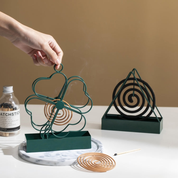 Support de spirale anti-moustique en fer forgé simple à suspendre, Plateau anti-moustique portable ignifuge, Ornements de brûleur d'encens, Trèfle à quatre feuilles (Vert encre), Trèfle à quatre feuilles (Noir), Triangle (Vert encre), Triangle (Noir)