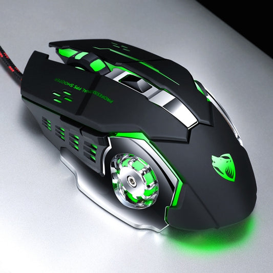 T-WOLF V6 USB Interface 6-Buttons 3200 DPI Wired Mouse Gaming Mechanical Macro Programming 7-Color Luminous Gaming Mouse, Cable Length: 1.5m, Macro Definition Audio Version Black Silver, Macro Definition Audio Version Iron Gray
