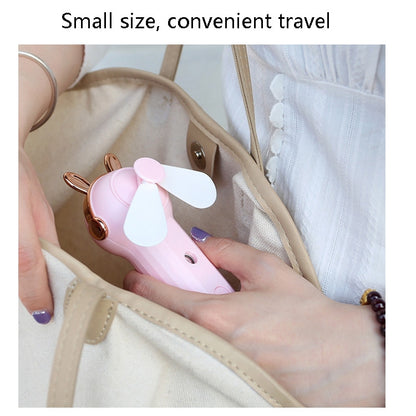 Handheld Hydrating Device Chargeable Fan Mini USB Charging Spray Humidification Small Fan, M9 White Rabbit, M9 Pink Rabbit, M9 Blue Rabbit, M10 White Kitten, M10 Pink Kitten, M10 Blue Kitten, M11 White Deer, M11 Pink Deer, M11 Blue Deer