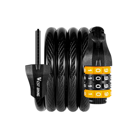 WEST BIKING YP0705061-0705062 Antivol de vélo à code Câble en acier pour VTT, 1,2 m à quatre chiffres, 1,5 m à cinq chiffres