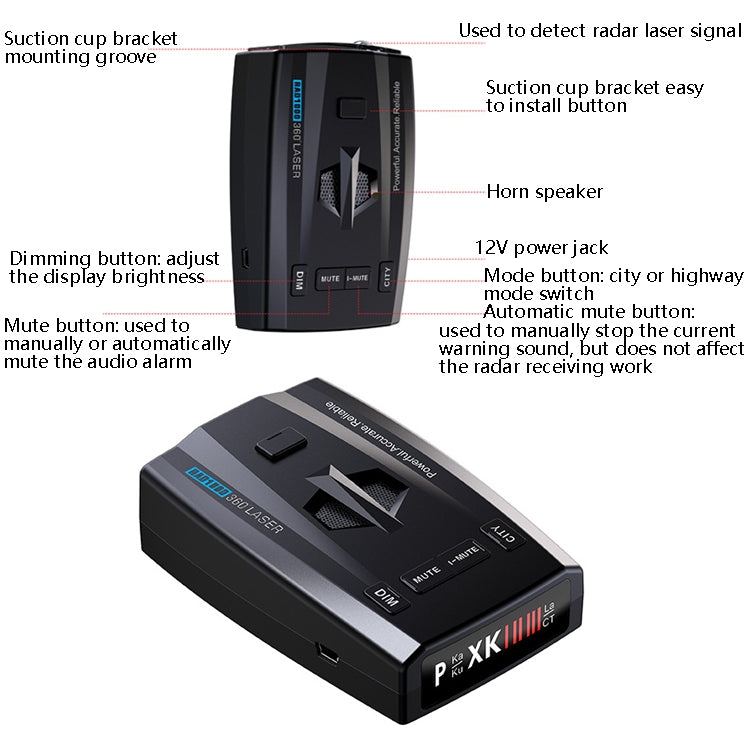 RAD1000 Car Laser Radar Speedometer Car Mobile Speed Radar Electronic Dog, RAD1000