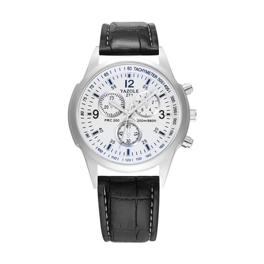 YAZOLE 271 Three-Eye Six-Hand Watch Men Auartz Watch Waterproof Business Watch, White Disk Black Belt, White Disk Brown Belt, Black Dish Black Belt, Black Tray Brown Belt, Black Shell Brown Belt, Black Shell Black Belt, White Disk Light Brown Belt