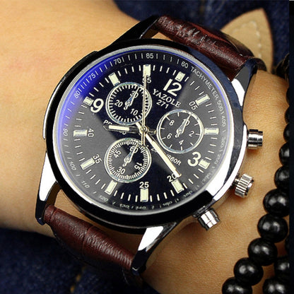 YAZOLE 271 Three-Eye Six-Hand Watch Men Auartz Watch Waterproof Business Watch, White Disk Black Belt, White Disk Brown Belt, Black Dish Black Belt, Black Tray Brown Belt, Black Shell Brown Belt, Black Shell Black Belt, White Disk Light Brown Belt     ...