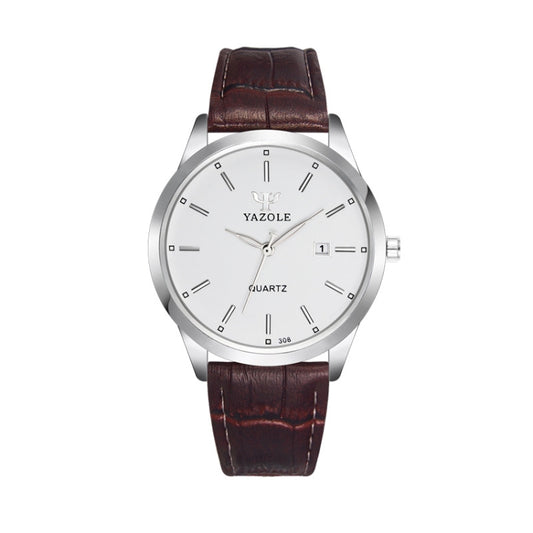 Montre homme YAZOLE 308 à quartz lumineux, boîtier blanc, bracelet marron ; boîtier blanc, bracelet noir ; boîtier noir, bracelet noir ; boîtier noir, bracelet marron ; boîtier blanc, bracelet en acier argenté ; boîtier noir, bracelet en acier argenté ; boîtier noir, bracelet noir…