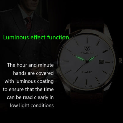 YAZOLE 308 Luminous Quartz Watch Men Watch, White Tray Brown Belt, White Tray Black Belt, Black Tray Black Belt, Black Tray Brown Belt, White Tray Silver Steel Strip, Black Tray Silver Steel Strip, Black Shell Black Tray Black Belt                     ...