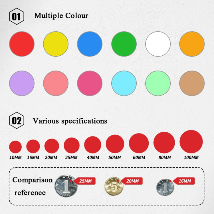 Color High-Viscosity Coated Paper Sticker Round Sticker,Random Color Delivery, Diameter 15mm, Diameter 25mm, Diameter 30mm