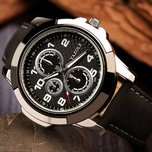 Montre de sport pour homme YAZOLE 350 à trois cadrans, mouvement à quartz, boîtier noir et bracelet noir, boîtier noir et bracelet marron, boîtier blanc et bracelet noir, boîtier blanc et bracelet marron