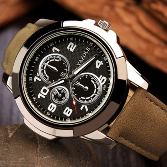 Montre de sport pour homme YAZOLE 350 à trois cadrans, mouvement à quartz, boîtier noir et bracelet noir, boîtier noir et bracelet marron, boîtier blanc et bracelet noir, boîtier blanc et bracelet marron