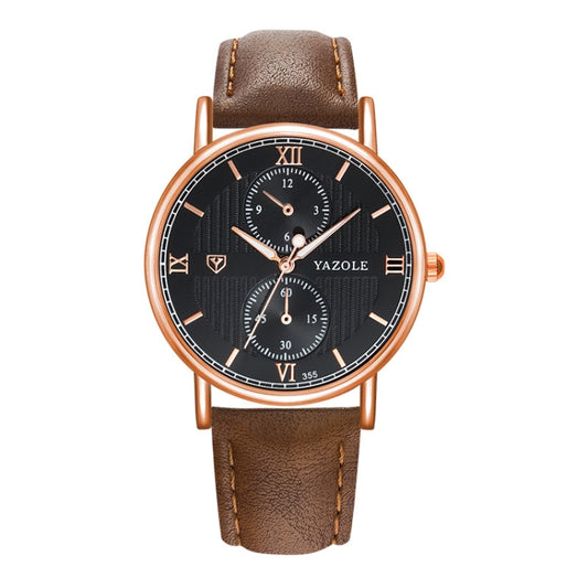 Montre YAZOLE 355 pour homme d'affaires, à quartz, deux cadrans lumineux, boîtier blanc et bracelet noir, boîtier blanc et bracelet marron, boîtier noir et bracelet noir et bracelet marron, boîtier blanc et bracelet marron clair, boîtier noir et bracelet marron clair