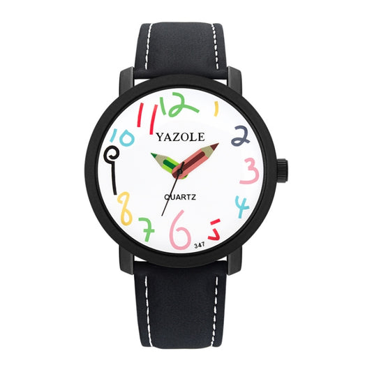 Montre enfant YAZOLE personnalisée à chiffres arabes, cadran étudiant, mouvement à quartz, 347, boîtier blanc, bracelet noir ; 347, boîtier blanc, bracelet marron ; 347, boîtier noir, bracelet noir ; 347, boîtier noir, bracelet marron ; 329, boîtier blanc, bracelet noir ; 329, boîtier blanc, bracelet marron