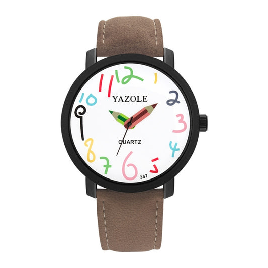 Montre enfant YAZOLE personnalisée à chiffres arabes, cadran étudiant, mouvement à quartz, 347, boîtier blanc, bracelet noir ; 347, boîtier blanc, bracelet marron ; 347, boîtier noir, bracelet noir ; 347, boîtier noir, bracelet marron ; 329, boîtier blanc, bracelet noir ; 329, boîtier blanc, bracelet marron