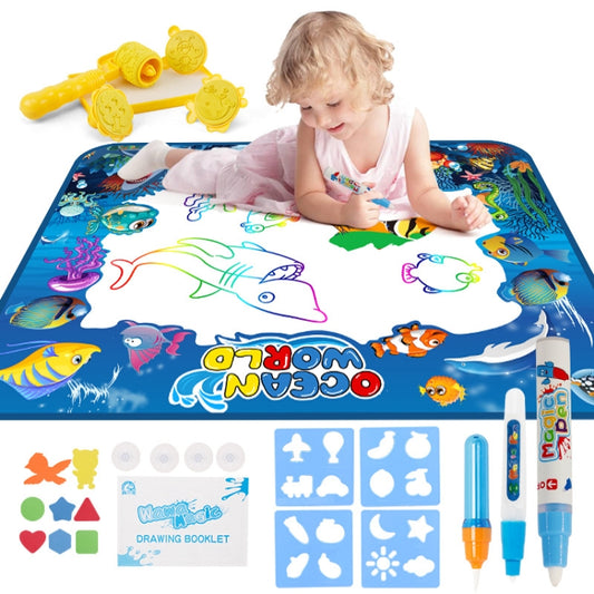 6614 Tapis Magique de Dessin à l'Eau pour Enfants, Taille : 100 x 80 cm, Version Bleue, Nouvelle Version