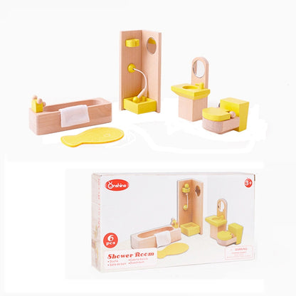 Onshine Pretend Play Scene DIY Role Playing Wooden Furniture Accessories, Style:, Family Doll, Master Bedroom, Children Room, Bathroom, Kitchen, Living Room