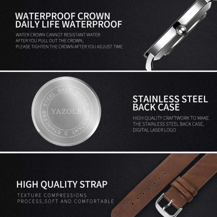 YAZOLE 503 Simple Line Pattern Dial Men Quartz Watch, Silver Shell Black Tray Black Belt, Silver Shell White Tray Black Belt, Silver Shell Black Tray Brown Belt, Silver Shell White Tray Brown Belt, Black Shell Black Tray Black Belt                     ...