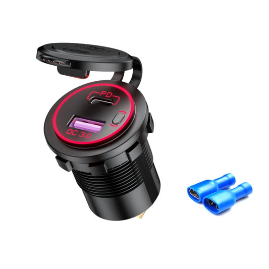 Chargeur USB modifié pour voiture, moto et bateau, étanche, charge rapide PD + QC3.0, voyants bleu, rouge et vert avec connecteur, câble de 60 cm avec voyants bleu, rouge et vert.