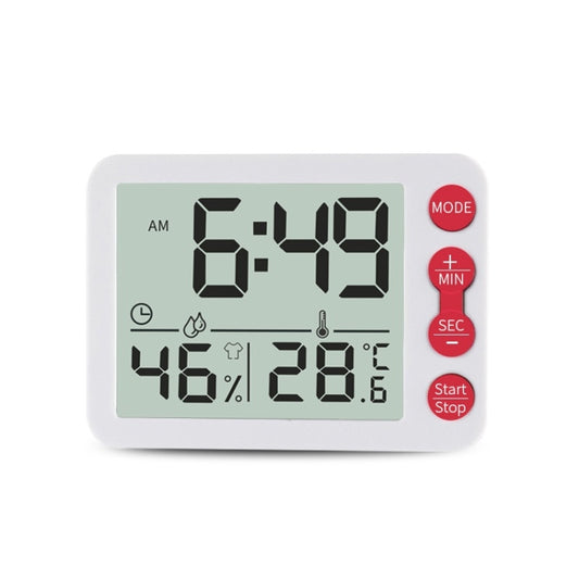 Multifunctional Indoor Thermometer And Hygrometer Large Screen Alarm Clock Kitchen Electronic Countdown Timer, Black Shell Black Button, White Shell Black Button, White Shell Red Button, White Shell Green Button, White Shell Blue Button