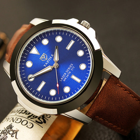 Montre de sport pour homme YAZOLE 372, mouvement à quartz simple et lumineux, boîtier noir et bracelet noir, boîtier noir et bracelet marron, boîtier bleu et bracelet marron, boîtier vert et bracelet noir, boîtier vert et bracelet marron
