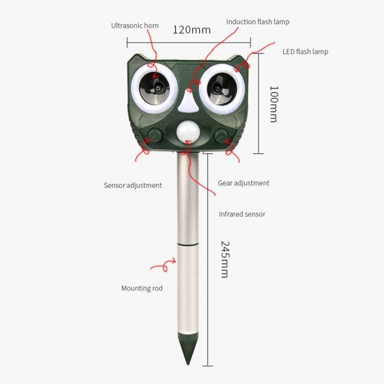 119A Outdoor Solar Ultrasonic Insect Repellent Animal Repellent, Ultrasonic Insect Repellent