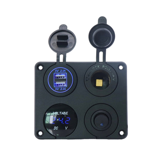 Automobile Motorcycle Ship Modified Universal Dual USB Socket Voltage Measuring Machine Switch 4 In 1 Combined Panel, P15+D3+Y2+K5