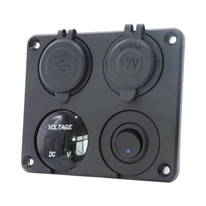 Automobile Motorcycle Ship Modified Universal Dual USB Socket Voltage Measuring Machine Switch 4 In 1 Combined Panel, P15+D3+Y2+K5