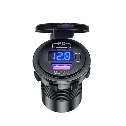 12V Modified Car USB Charger With Voltage Display PD QC3.0 Socket, With Terminal Blue Light, With Terminal Red Light, With Terminal Green Light, With 60cm Line Blue Light, With 60cm Line Red Light, With 60cm Line Green Light
