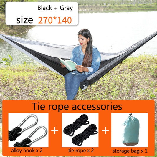 Outdoor Hammock Nylon Parachute Cloth Travel Camping Swing, Style:, 2.7m x 1.4m (Black+Gray), 3m x 2m (Black+Gray), 2.7m x 1.4m (Black+Red), 3m x 2m (Black+Red), 2.7m x 1.4m (Red+Sky Blue), 3m x 2m (Red+Sky Blue), 2.7m x 1.4m (Royal Blue+Dark Gray)    ...