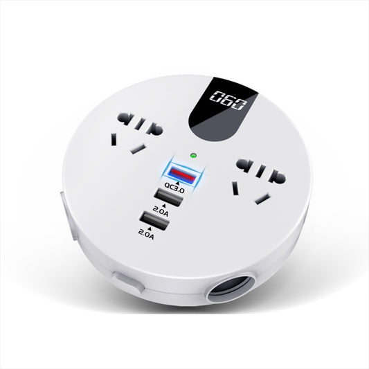 Convertisseur multifonction QC3.0 pour voiture 12 V/24 V vers 110 V/220 V, rond blanc, rond noir
