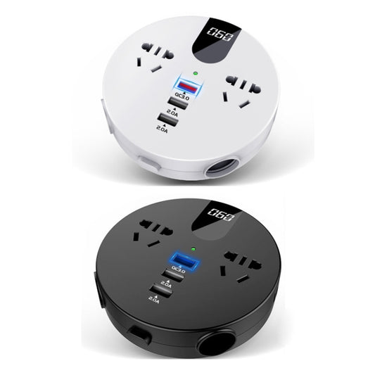 Convertisseur multifonction QC3.0 pour voiture 12 V/24 V vers 110 V/220 V, rond blanc, rond noir