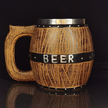 Stainless Steel Wooden Barrel Beer Mug Large Capacity Wine Barrel Cup Personalized Bar Supplies