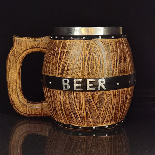 Stainless Steel Wooden Barrel Beer Mug Large Capacity Wine Barrel Cup Personalized Bar Supplies