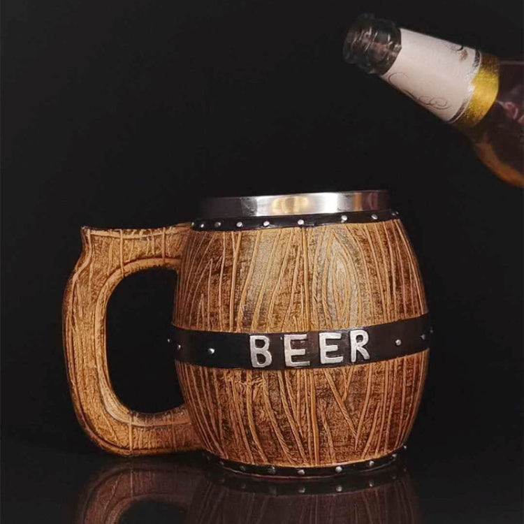 Stainless Steel Wooden Barrel Beer Mug Large Capacity Wine Barrel Cup Personalized Bar Supplies