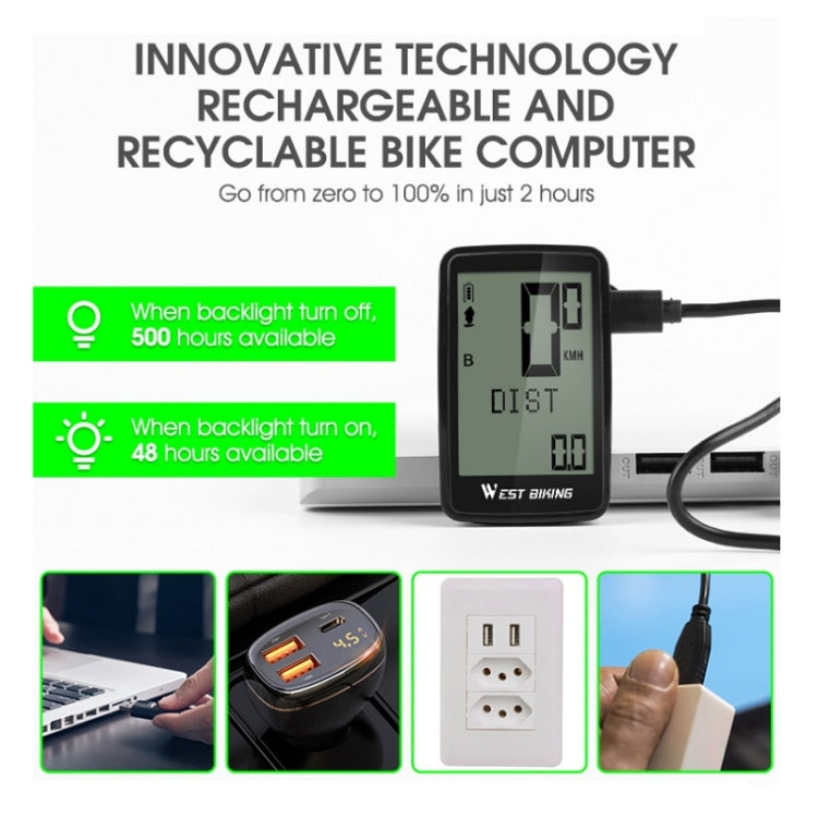 WEST BIKING Mountain Road Bike Five Language Code Table USB Riding Wireless Code Table Speedometer, YP0702075