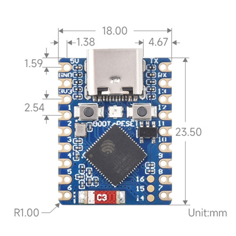 Waveshare ESP32-S3 Mini Development Board, Based On ESP32-S3FH4R2 Dual-Core Processor, without Header, with Header