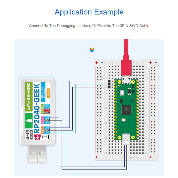 Carte de développement Waveshare 25394 RP2040-GEEK, basée sur le microcontrôleur RP2040, avec écran LCD couleur 1,14 pouce 65K