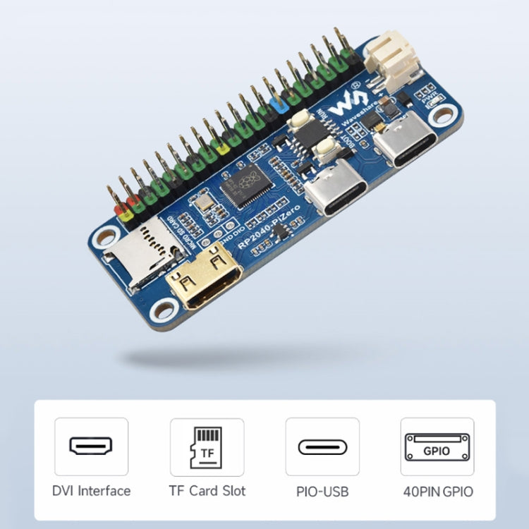 Carte de développement Waveshare 25506 RP2040-PiZero, Basée sur Raspberry Pi RP2040, 264 Ko de SRAM et 16 Mo, RP2040-PiZero avec connecteur HE.