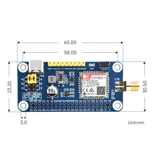 Waveshare 25349 SIM7028 NB-IoT HAT For Raspberry Pi, Supports Global Band NB-IoT Communication, 25349