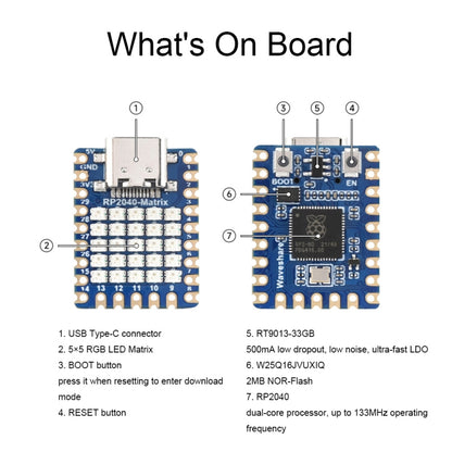 Carte de développement Waveshare 24594 à matrice de LED RGB 5x5 avec processeur double cœur RP2040