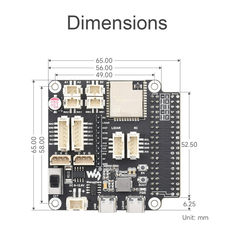 Waveshare 23730 ESP32 Multi-Functional General Driver Board For Robots, Supports WIFI/Bluetooth/ESP-NOW, 23730