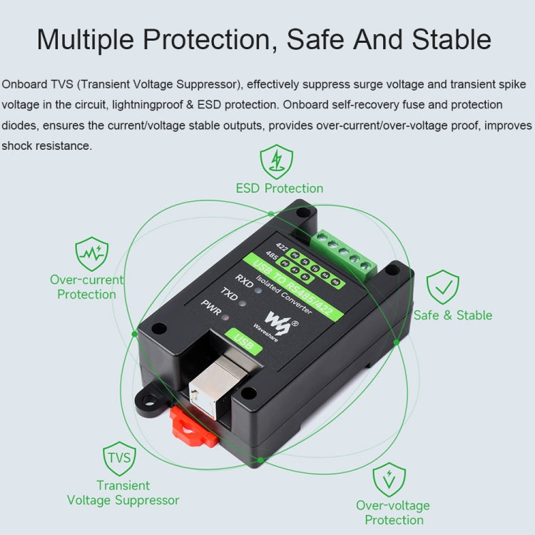 Waveshare 23949 Convertisseur Isolé USB vers RS485/422, FT232RL et SP485EEN, 23949