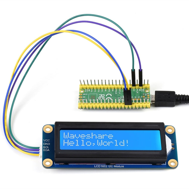 Waveshare 23991 LCD1602 I2C Module, White with Blue Background, 16x2 Characters, 3.3V/5V, 23991